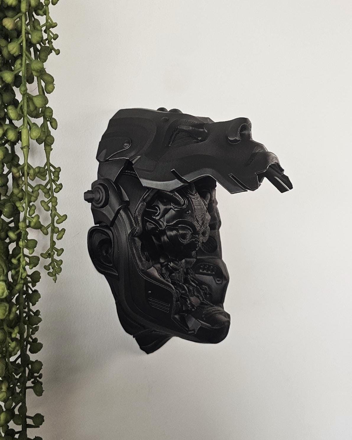 Cyberpunk Demon Pod Wall Mask  3D Printed Sci-Fi Wall Sculpture, Robotic Face Wall Art, Gamer Room Gothic Decor