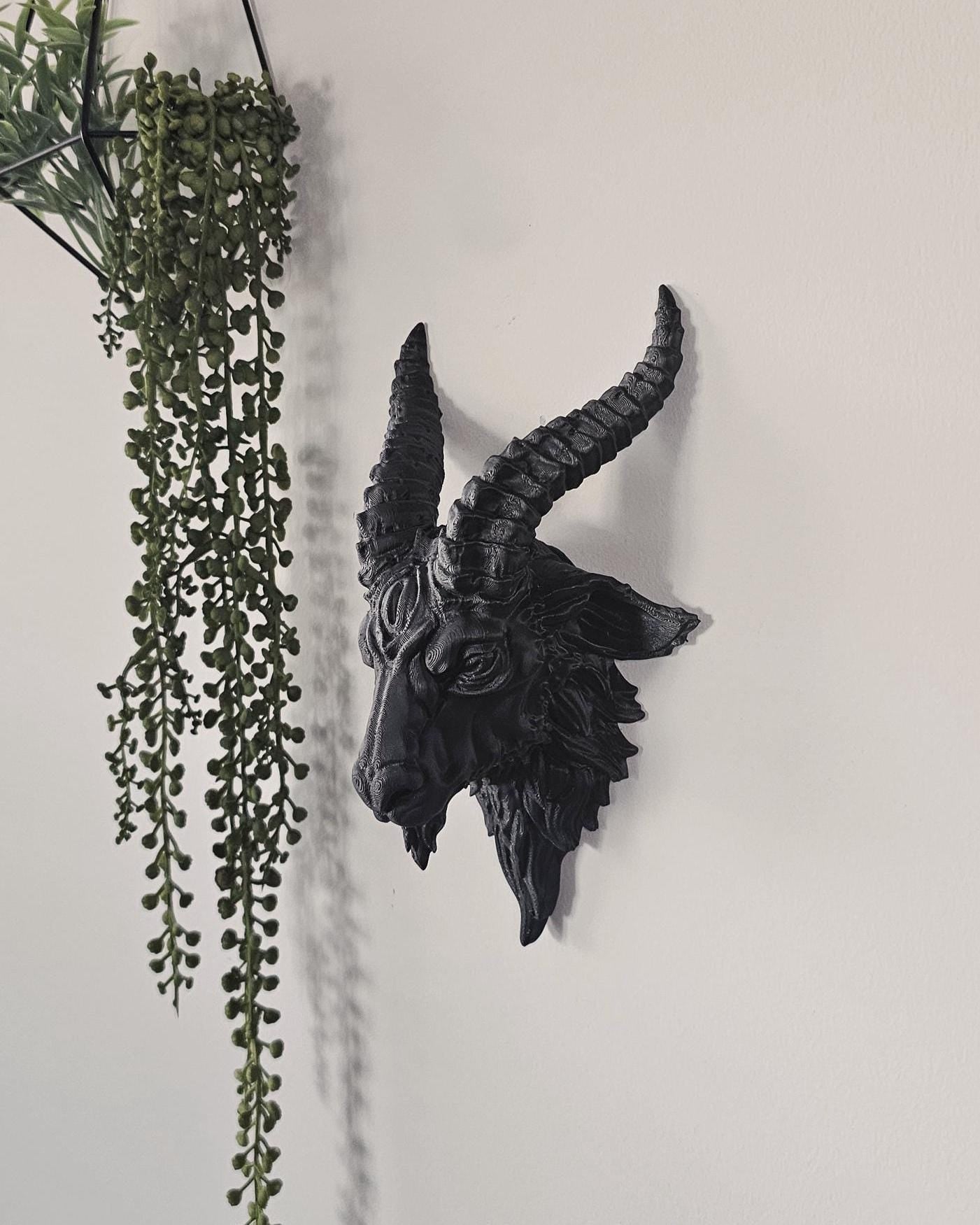 9" Tall Baphomet Goat Wall Decor  Occult Ram Head Wall Sculpture, Satanic Gothic Wall Art, Dark Altar Home Decor