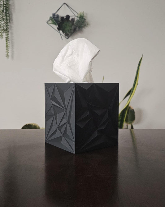 Geometric Tissue Box Cover  Modern Faceted Tissue Holder, Minimalist Bathroom Decor, Black Desk Tissue Dispenser