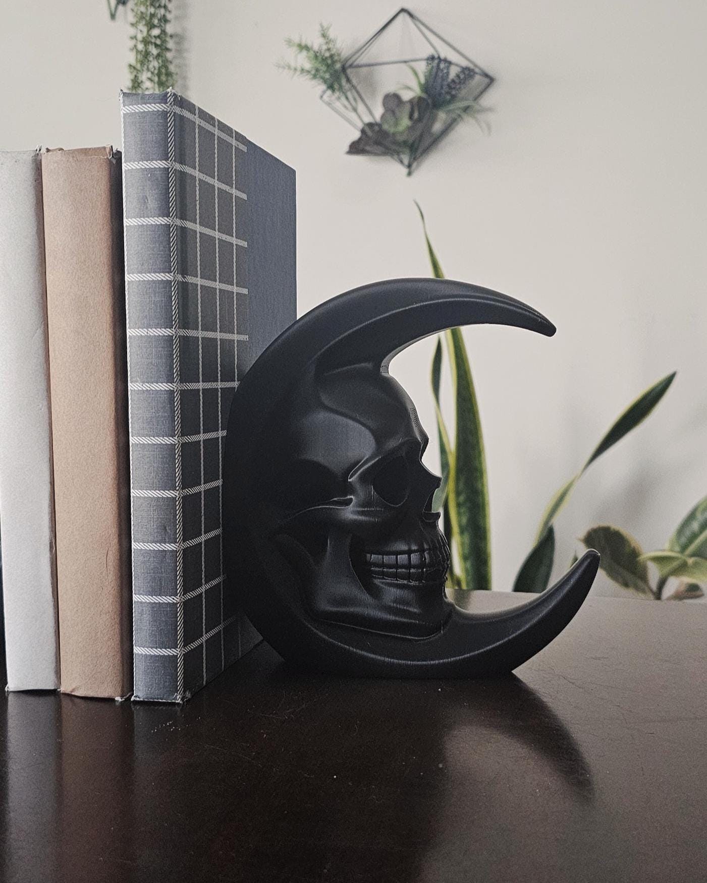 Skull Moon Bookend Set  3D Printed Gothic Bookend,Crescent Moon Skull Decor,Dark Academia Library Decor,Occult Witchy Bookshelf Accent Home
