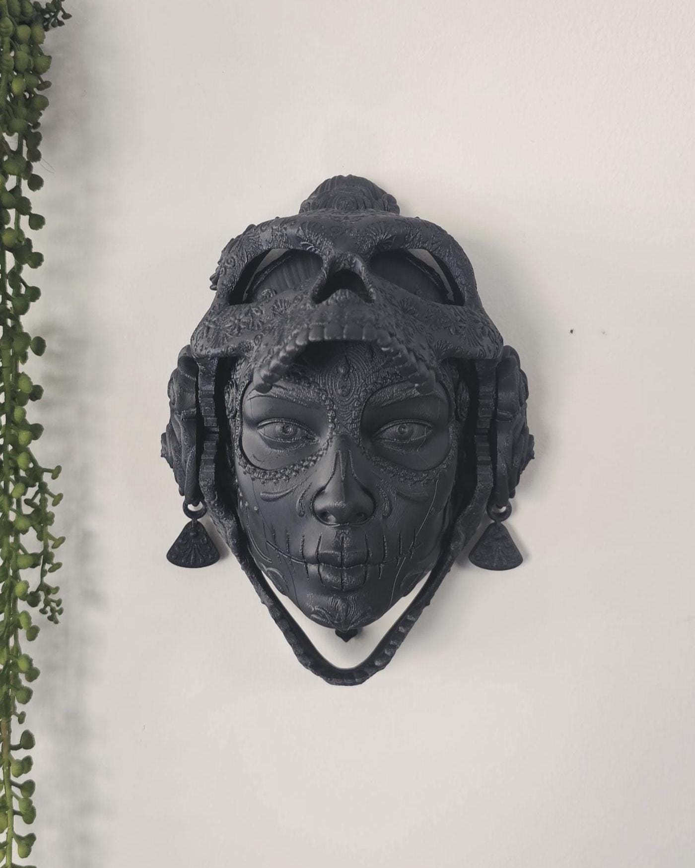 Santa Catrina Sugar Skull Wall Art  Gothic Day of the Dead Decor, 3D Printed Floral Skull Wall Sculpture, Sugar Skull, Santa Muerte