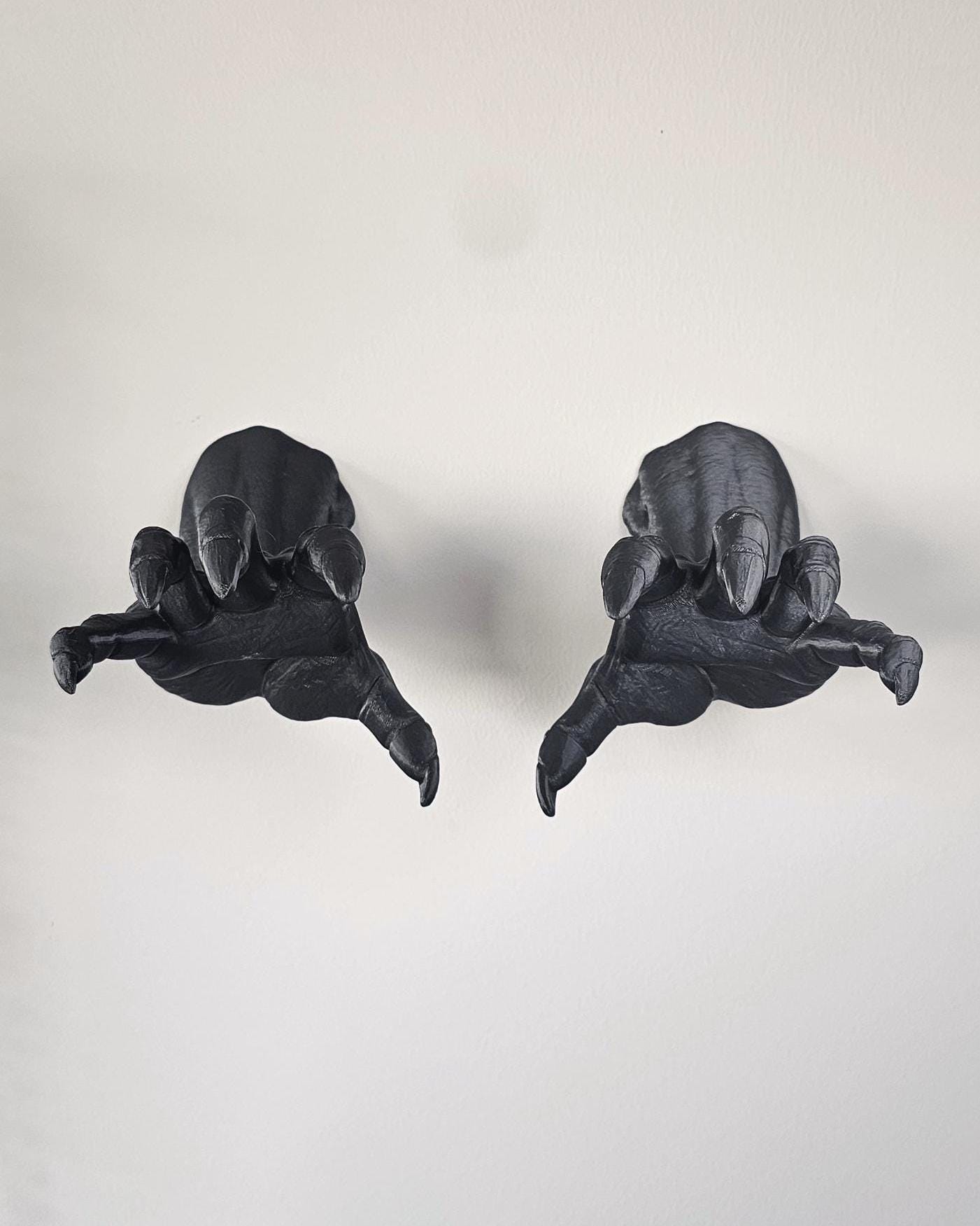 Set of 2 Demon Hand Wall Mounts  Gothic Devil Hands Wall Decor, Dark Fantasy Wall Sculpture Pair, Macabre Occult Curiosity Display