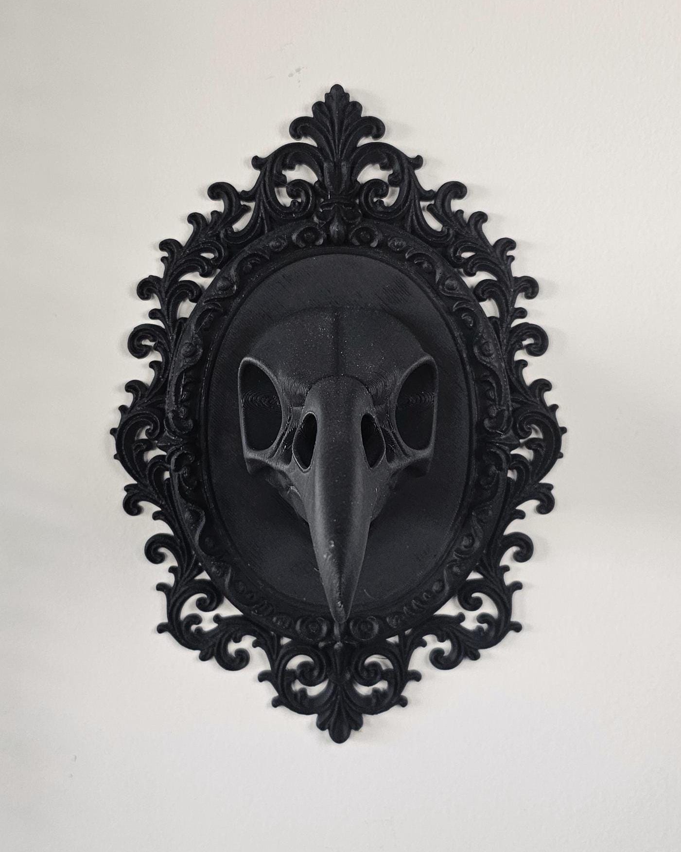 Gothic Raven Skull Wall Plaque  Ornate Victorian Frame Wall Mount, Dark Academia Curiosity Decor, Macabre Gothic Wall Art Display