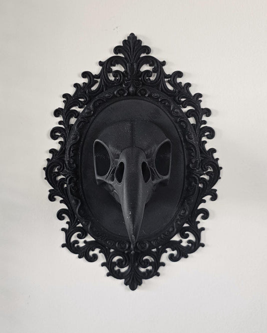 Gothic Raven Skull Wall Plaque  Ornate Victorian Frame Wall Mount, Dark Academia Curiosity Decor, Macabre Gothic Wall Art Display