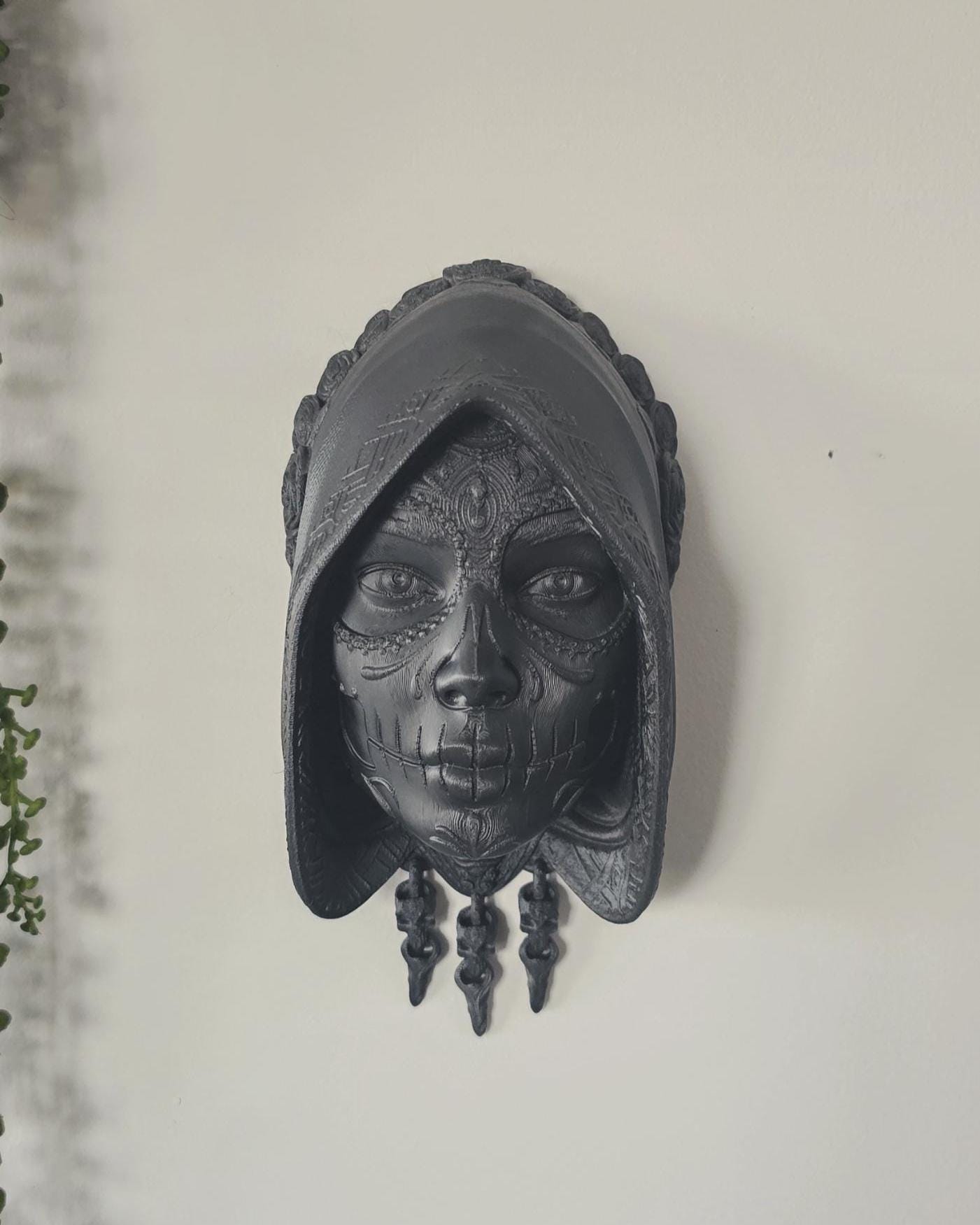 La Catrina Sugar Skull Wall Art  3D Printed Calavera, Day of the Dead (Dia de los Muertos) Decor, Mexican Gothic Skull Sculpture