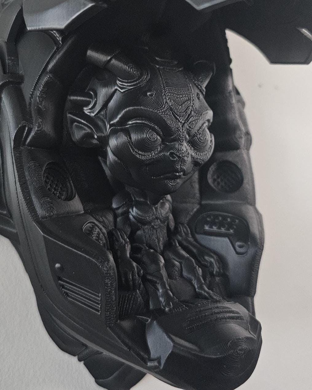 Cyberpunk Demon Pod Wall Mask  3D Printed Sci-Fi Wall Sculpture, Robotic Face Wall Art, Gamer Room Gothic Decor