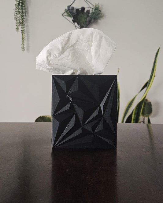 Geometric Tissue Box Cover  Modern Faceted Tissue Holder, Minimalist Bathroom Decor, Black Desk Tissue Dispenser