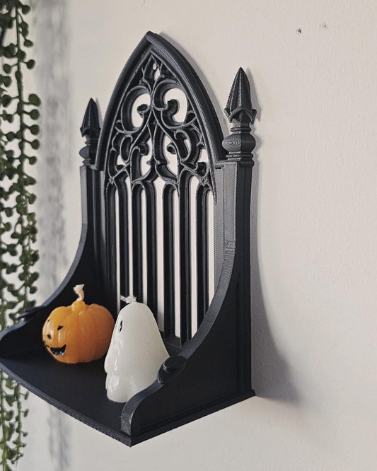 Gothic Arch Wall Shelf  3D Printed Cathedral Window Floating Shelf, Spooky Halloween Decor, Witchy Home Altar Display, Dark Academia