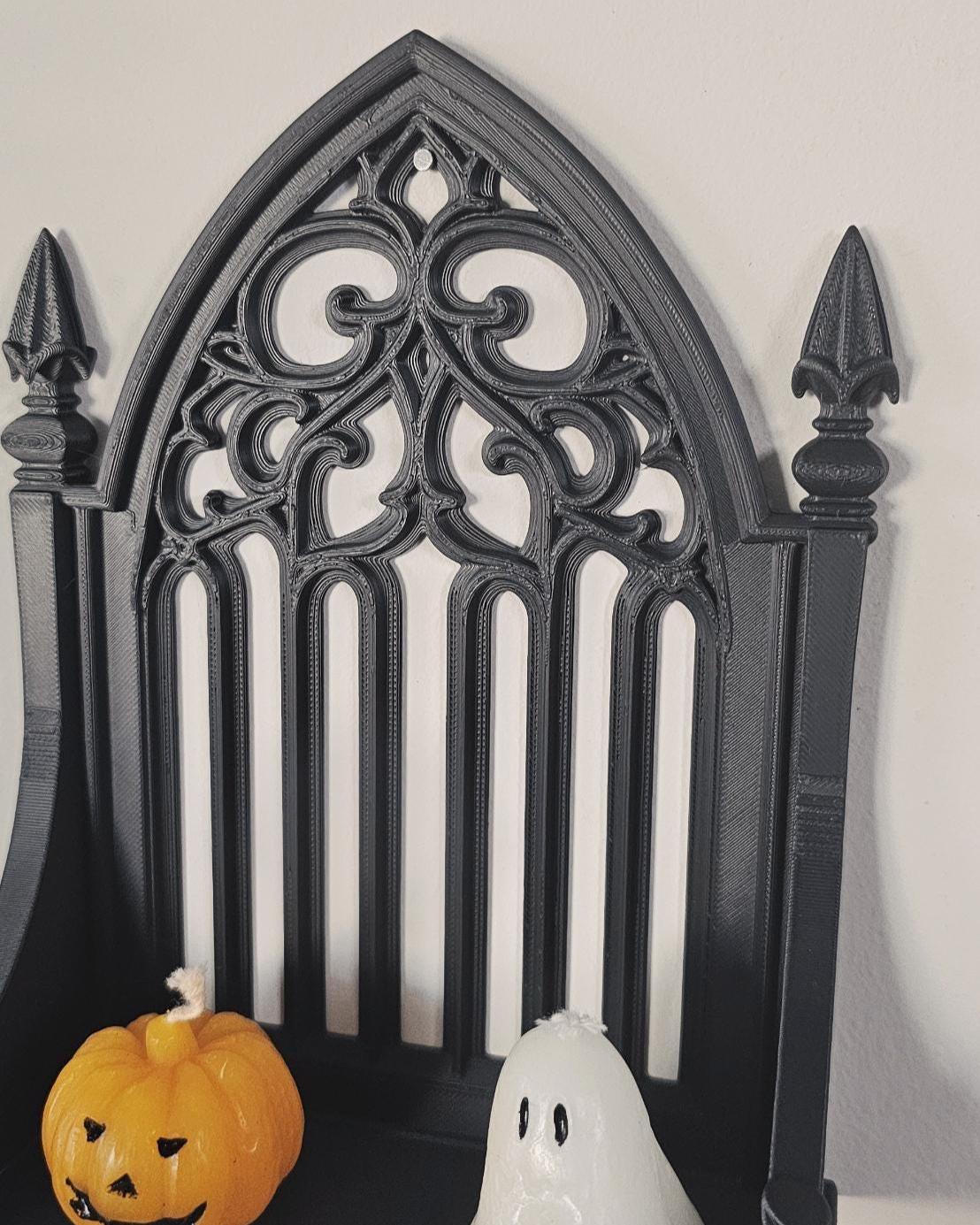 Gothic Arch Wall Shelf  3D Printed Cathedral Window Floating Shelf, Spooky Halloween Decor, Witchy Home Altar Display, Dark Academia