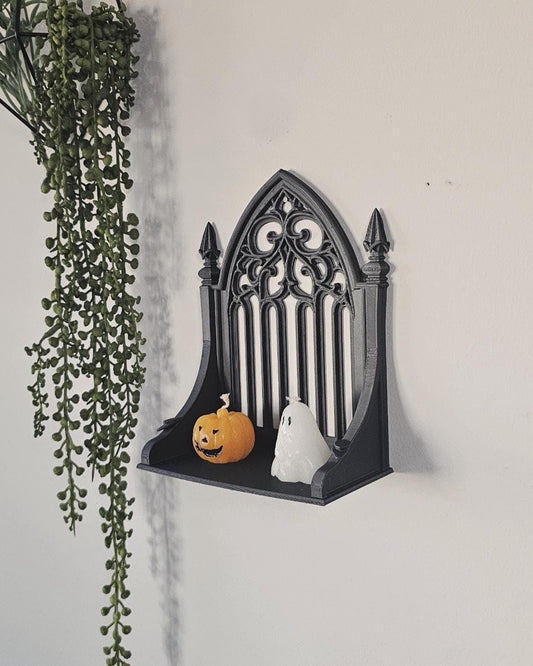 Gothic Arch Wall Shelf  3D Printed Cathedral Window Floating Shelf, Spooky Halloween Decor, Witchy Home Altar Display, Dark Academia